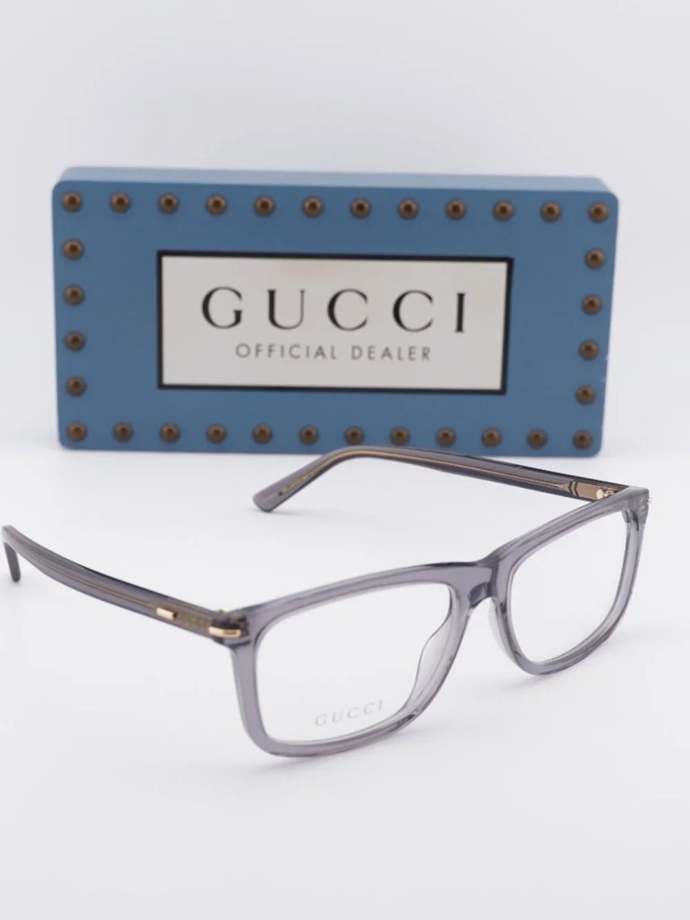 Gucci GG1447O 004 Rectangle Eyeglasses - Transparent Grey 57mm